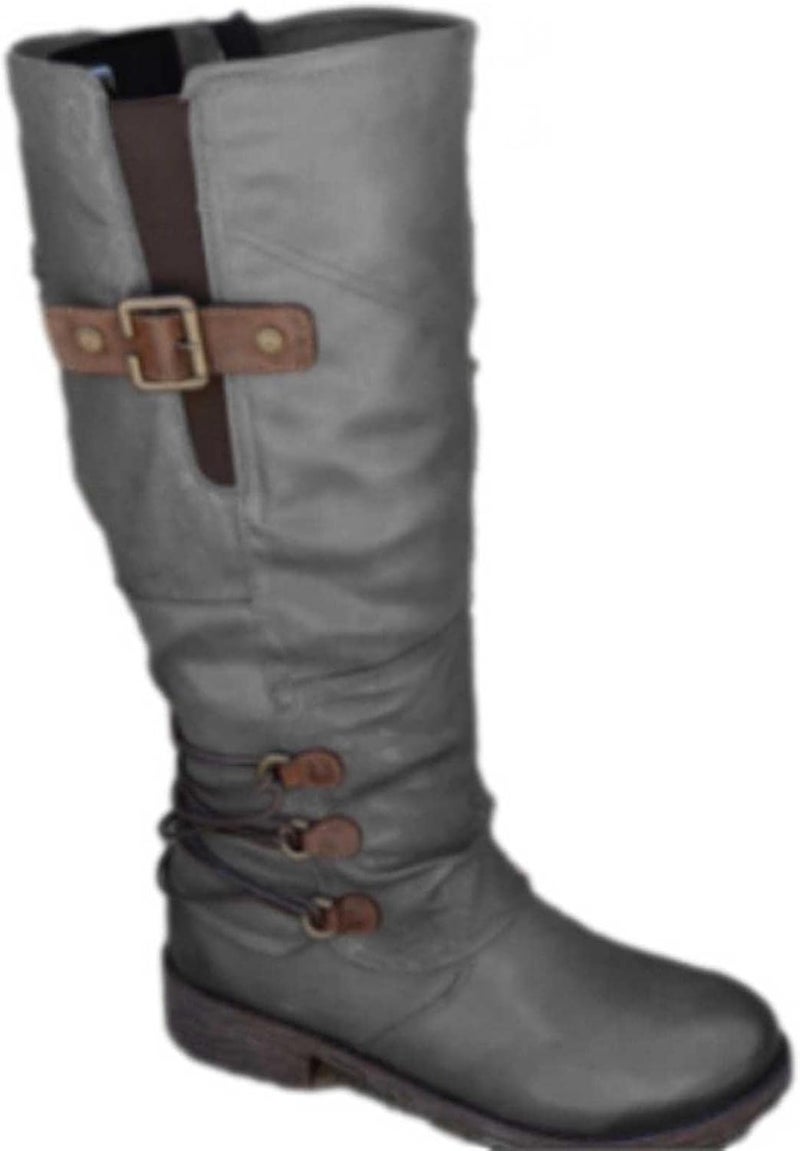 woobles Women's Vintage Leather Zipper High Snow Boots, Fashion Large Size Boots Women Autumn Long Tube Zipper Low Heeled Shoes Boots Pointed Boots Knight Boots - Image 3